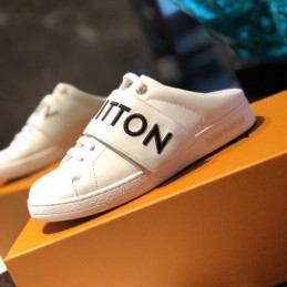 Replica Louis Vuitton White Black Letter Strap Sneakers