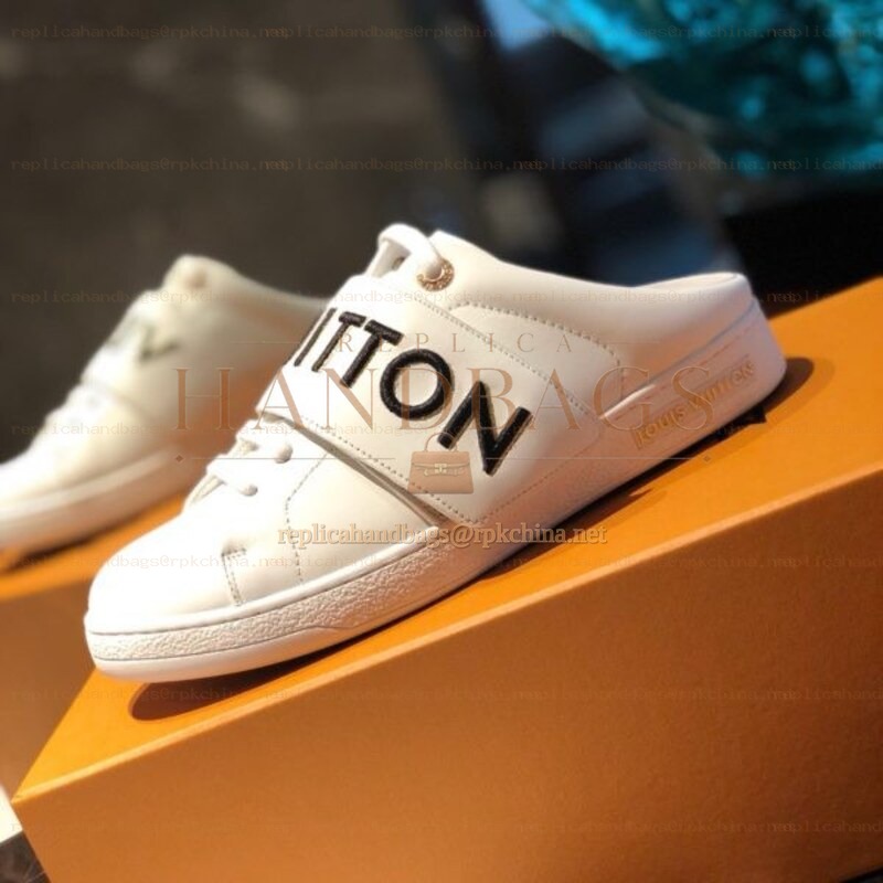 Replica Louis Vuitton White Black Letter Strap Sneakers