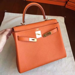 Replica Hermes Orange Kelly 28 Gold Hardware Bag