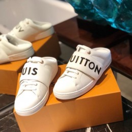 Replica Louis Vuitton White Black Letter Strap Sneakers