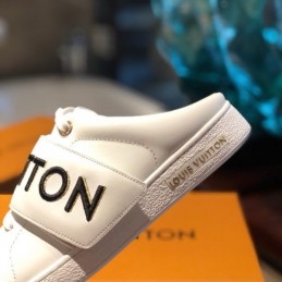 Replica Louis Vuitton White Black Letter Strap Sneakers