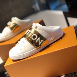 Replica Louis Vuitton White Gold Letter Strap Sneakers