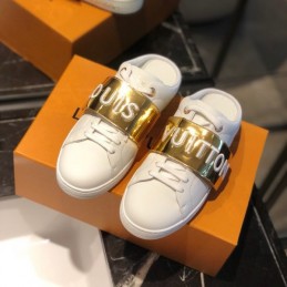 Replica Louis Vuitton White Gold Letter Strap Sneakers