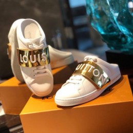 Replica Louis Vuitton White Gold Letter Strap Sneakers