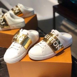 Replica Louis Vuitton White Gold Letter Strap Sneakers