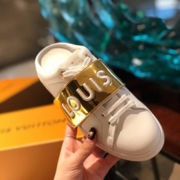Replica Louis Vuitton White Gold Letter Strap Sneakers
