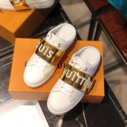 Replica Louis Vuitton White Gold Letter Strap Sneakers