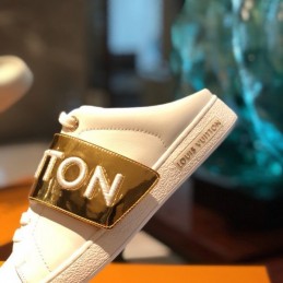 Replica Louis Vuitton White Gold Letter Strap Sneakers