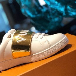 Replica Louis Vuitton White Gold Letter Strap Sneakers