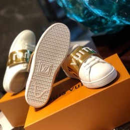 Replica Louis Vuitton White Gold Letter Strap Sneakers