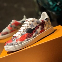 Replica Louis Vuitton White Red Floral Low-Top Sneakers