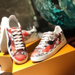 Replica Louis Vuitton White Red Floral Low-Top Sneakers