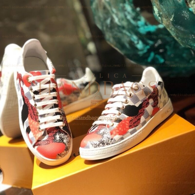 Replica Louis Vuitton White Red Floral Low-Top Sneakers