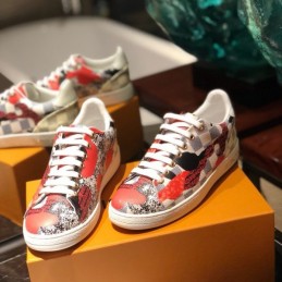 Replica Louis Vuitton White Red Floral Low-Top Sneakers