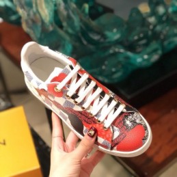 Replica Louis Vuitton White Red Floral Low-Top Sneakers