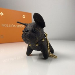 Replica Louis Vuitton Black Leather Dog Key Holder Charm