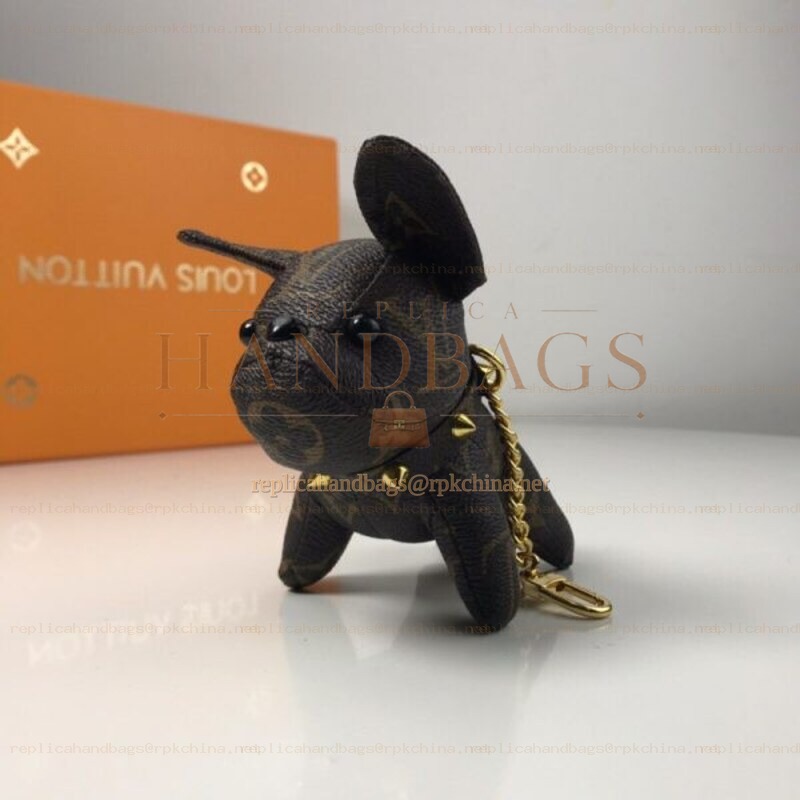 Replica Louis Vuitton Black Leather Dog Key Holder Charm