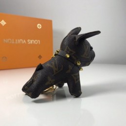 Replica Louis Vuitton Black Leather Dog Key Holder Charm