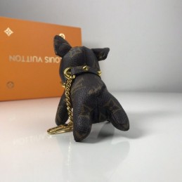 Replica Louis Vuitton Black Leather Dog Key Holder Charm