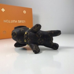 Replica Louis Vuitton Black Leather Dog Key Holder Charm