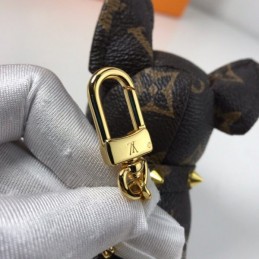 Replica Louis Vuitton Black Leather Dog Key Holder Charm