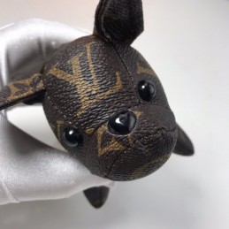 Replica Louis Vuitton Black Leather Dog Key Holder Charm