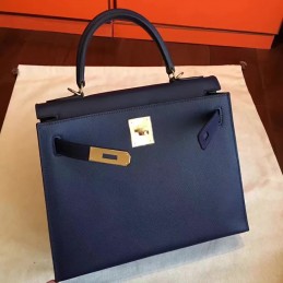 Replica Hermes Navy Beige Kelly 28 Gold Hardware Bag