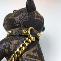Replica Louis Vuitton Black Leather Dog Key Holder Charm