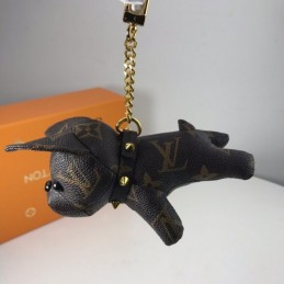 Replica Louis Vuitton Black Leather Dog Key Holder Charm