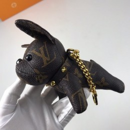 Replica Louis Vuitton Black Leather Dog Key Holder Charm