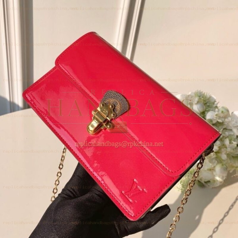 Replica Louis Vuitton Red Patent Cherrywood Chain Wallet