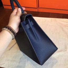 Replica Hermes Navy Beige Kelly 28 Gold Hardware Bag