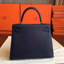 Replica Hermes Navy Beige Kelly 28 Gold Hardware Bag