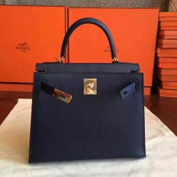 Replica Hermes Navy Beige Kelly 28 Gold Hardware Bag