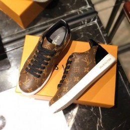 Replica Louis Vuitton Brown Monogram Black Low-Top Sneakers - Style 2