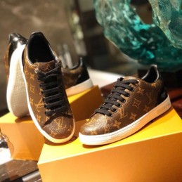 Replica Louis Vuitton Brown Monogram Black Low-Top Sneakers - Style 2