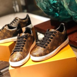 Replica Louis Vuitton Brown Monogram Black Low-Top Sneakers - Style 2