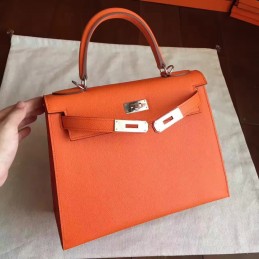 Replica Hermes Orange Kelly 28 Palladium Hardware Bag
