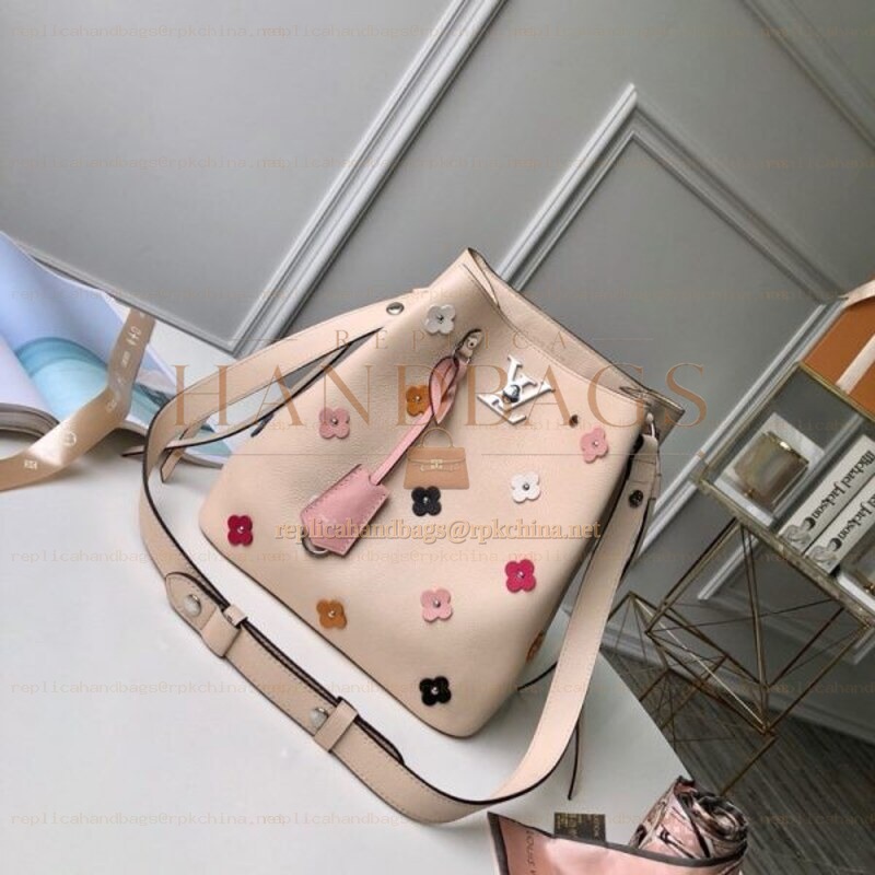 Replica Louis Vuitton Pale Pink Floral Lockme Bucket