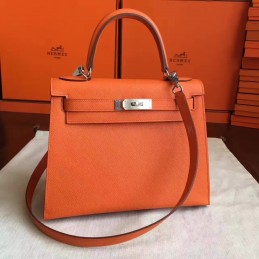 Replica Hermes Orange Kelly 28 Palladium Hardware Bag