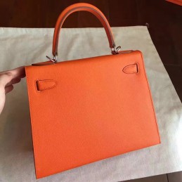 Replica Hermes Orange Kelly 28 Palladium Hardware Bag