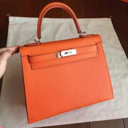 Replica Hermes Orange Kelly 28 Palladium Hardware Bag