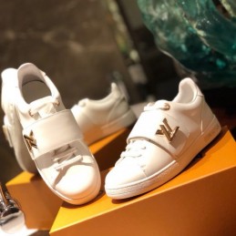 Replica Louis Vuitton White Gold-Tone Strap Sneakers