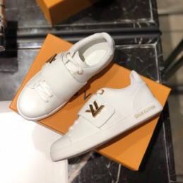 Replica Louis Vuitton White Gold-Tone Strap Sneakers