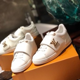 Replica Louis Vuitton White Gold-Tone Strap Sneakers