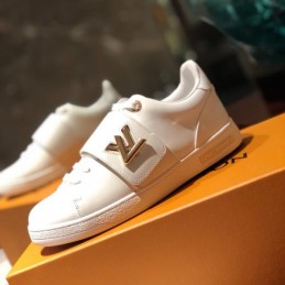 Replica Louis Vuitton White Gold-Tone Strap Sneakers