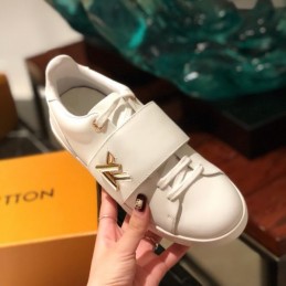 Replica Louis Vuitton White Gold-Tone Strap Sneakers