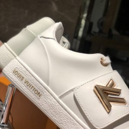 Replica Louis Vuitton White Gold-Tone Strap Sneakers