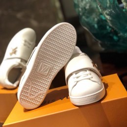 Replica Louis Vuitton White Gold-Tone Strap Sneakers