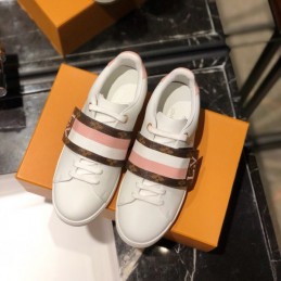 Replica Louis Vuitton White Brown Double-Strap Sneakers